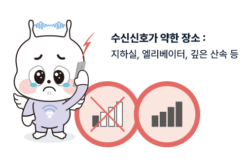 수신신호가 약한 장소 : 지하실, 엘리베이터, 깊은 산속 등