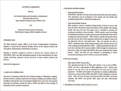 Letter of Agreement between the National Oceanic and Atmospheric Administration (NOAA) National Weather Service (NWS) Space Weather Prediction Center (SWPC), USA and the Korea Communications Commission Radio Research Agency (RRA), Republic of Korea