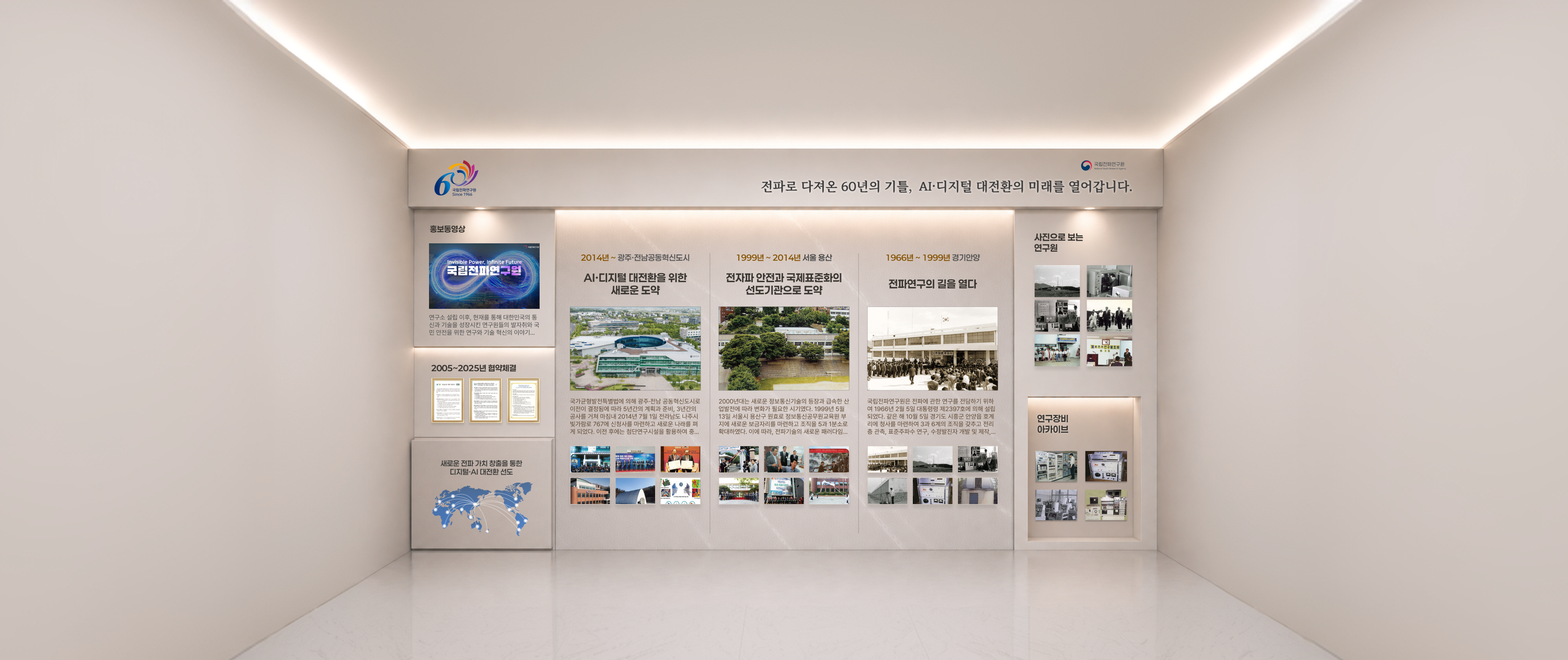 국립전파연구원 60주년 역사박물관 전시 화면